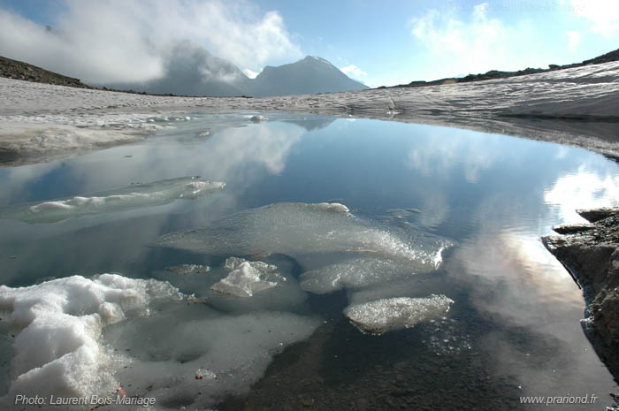 Petit lac glaciaire sous le col de la Lose, l'été. Altitude : 2900 m 